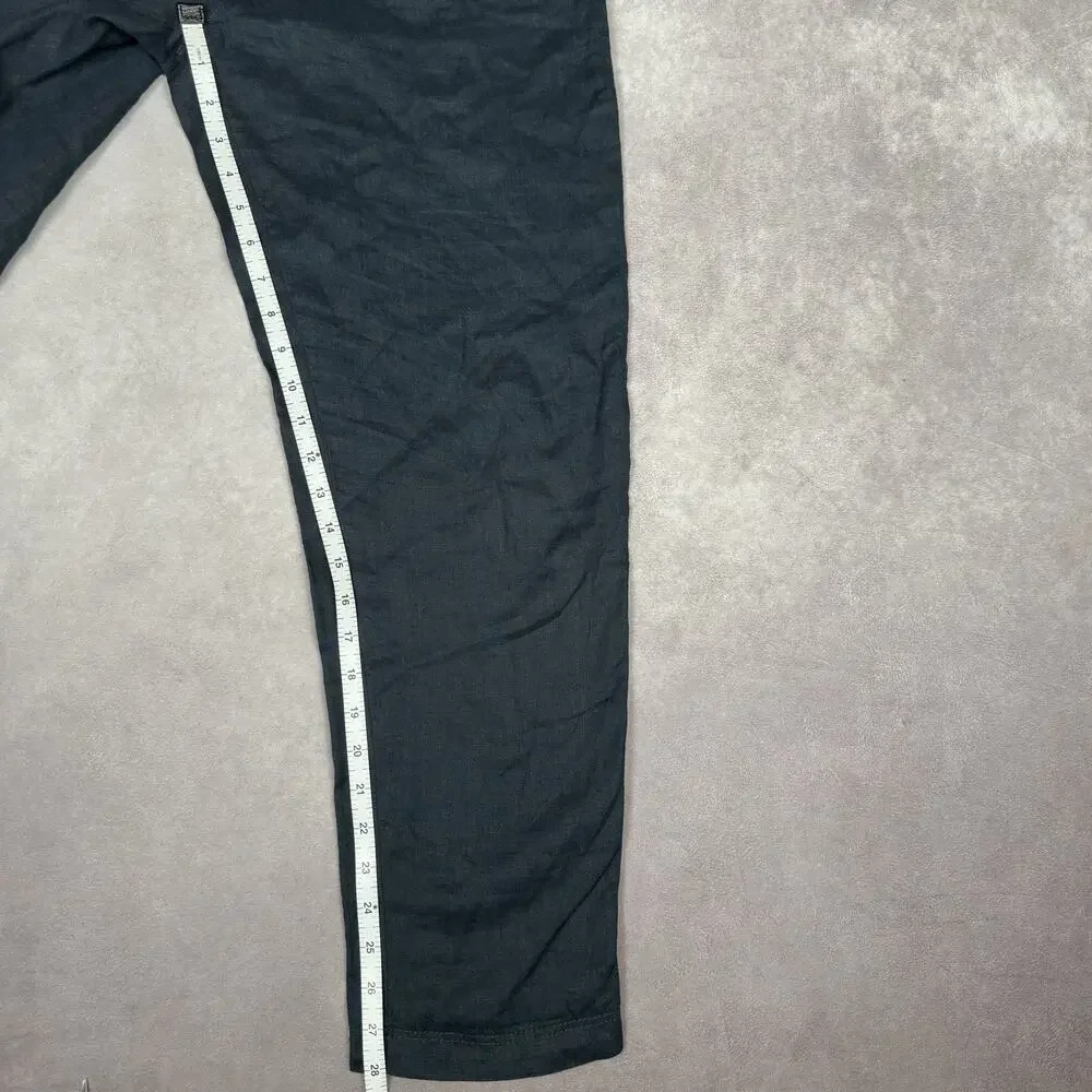 H&M 100% Linen Pants Women’s Sz Small Navy Blue Pull On Drawstring Elastic Waist
